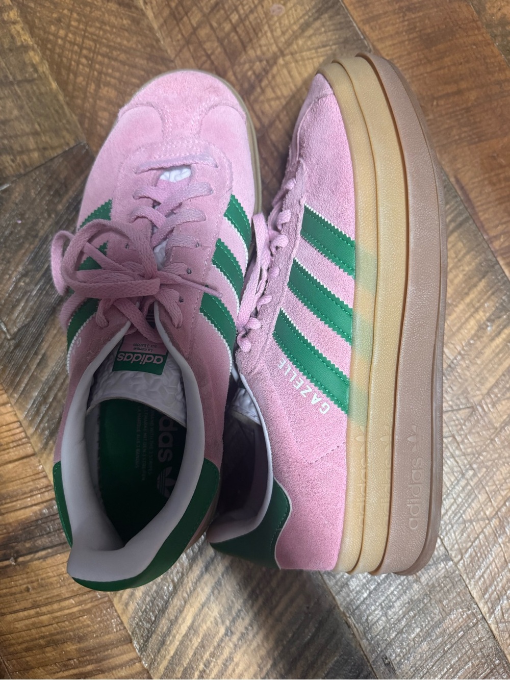 adidas Pink Suede Sneakers with Green Stripes